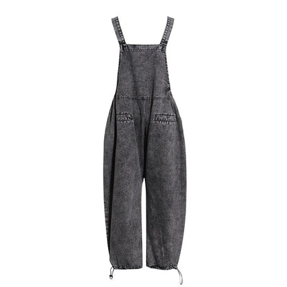 Women's Denim Dungarees Loose Fitting Large Pockets