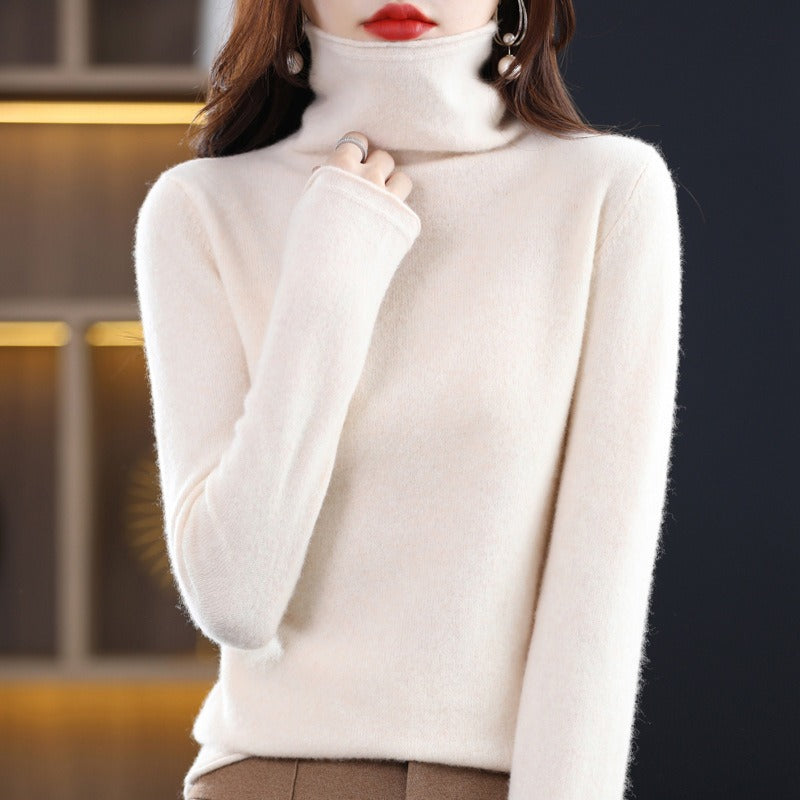 Women's Solid Colour Wool Sweater High Lapel Neck Long Sleeve Warm Cosy Jumper Top