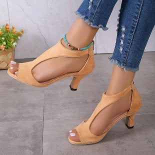 Women's Faux Suede Peep Toe Low Heel Shoes