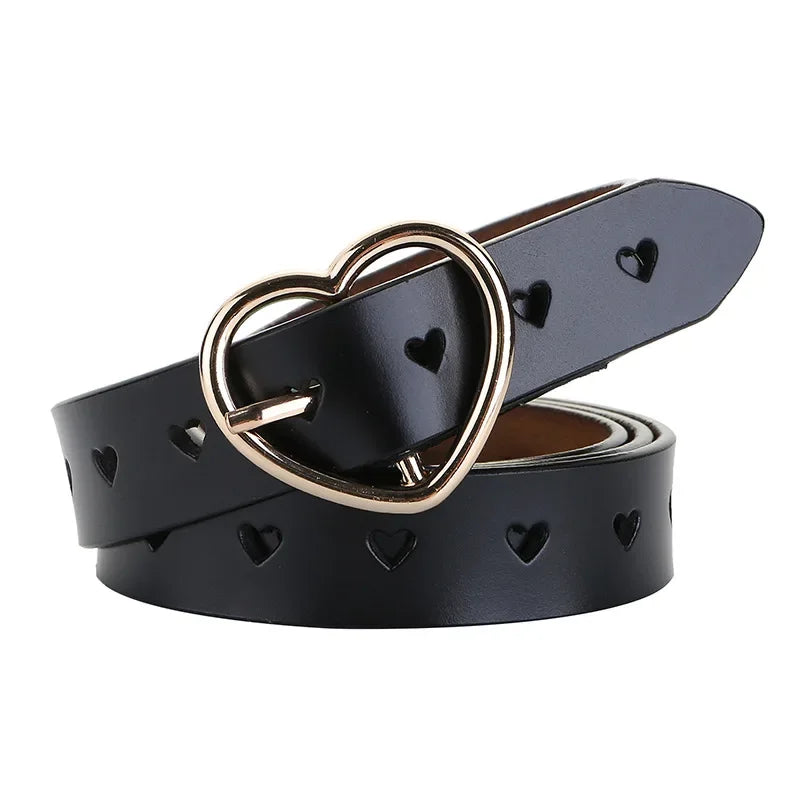 Women's Faux Leather Heart Shaped Belt Buckle Jeans Fashion Accessories