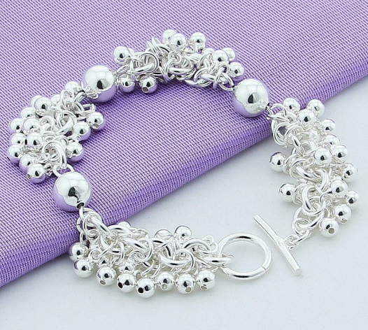 Women's Grape Bead Bracelet T-Bar Clasp Silver Plated Jewellery