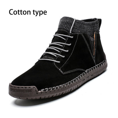 Men's Mid-Top Cotton Boots Pull On Lace Detail Front Shoes