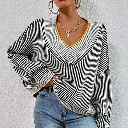 Women's Knitted V-Neck Off Shoulder Jumper Loose fit Batwing Long Sleeve Pullover Sweater