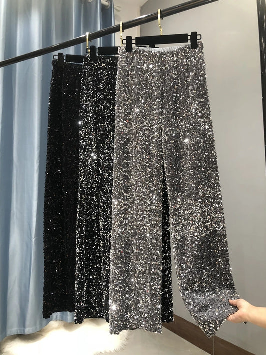 Women's Glitter Sparkling Wide Leg Trousers