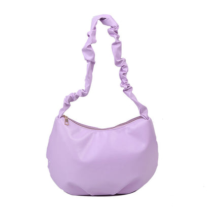 Women's Solid Colour Ruffle Handle Shoulder PU Leather Bag