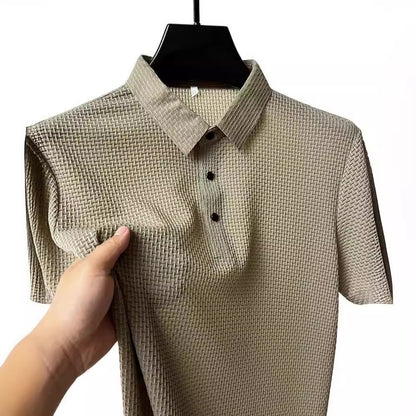 Men's Textured Lightweight Polo Shirt Short Sleeve Collar Cotton T-shirt