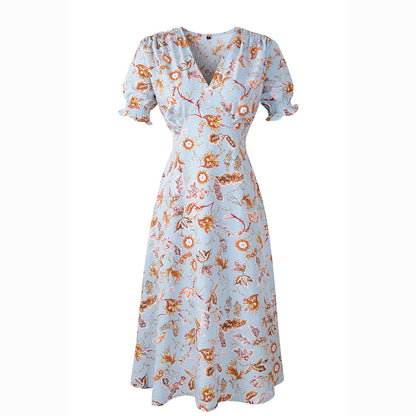 Women's Floral Print V-Neck Print Day Dress