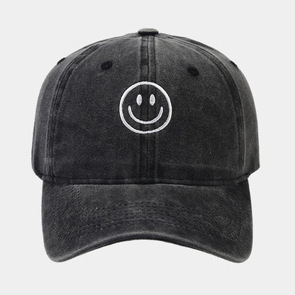 Unisex Embroidered Smiling Face Vintage Streetwear Look Soft Top Cap Cotton Duck Tongue Baseball Sunshade Hat