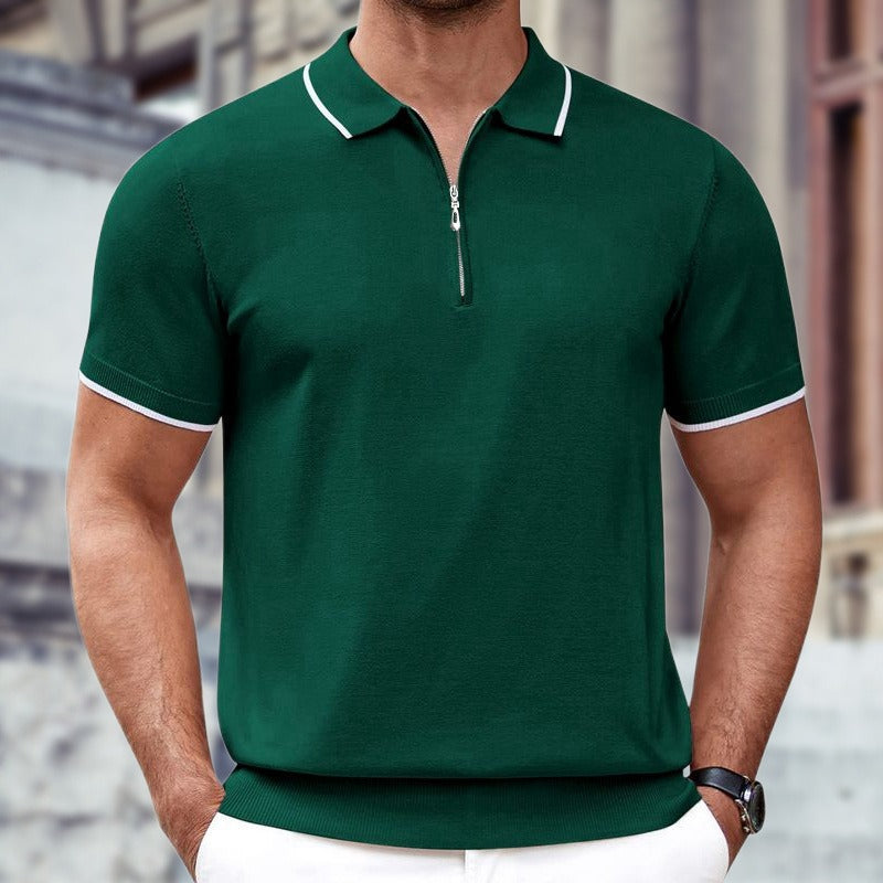 Men's Polo Shirt Zipper Collar Short Sleeve Casual T-shirt