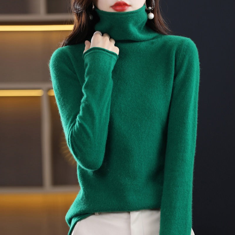 Women's Solid Colour Wool Sweater High Lapel Neck Long Sleeve Warm Cosy Jumper Top