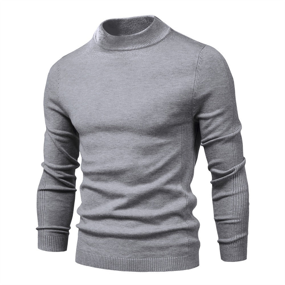 Men's Solid Colour Thickened Thermal Sweater Knitted Long Sleeve Medium Neck Slim Fit Jumper