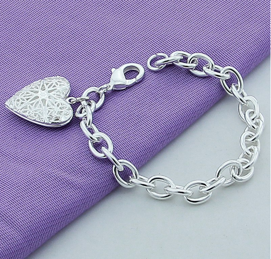 Women's Love Heart Charm Bracelet Silver Plated Jewellery