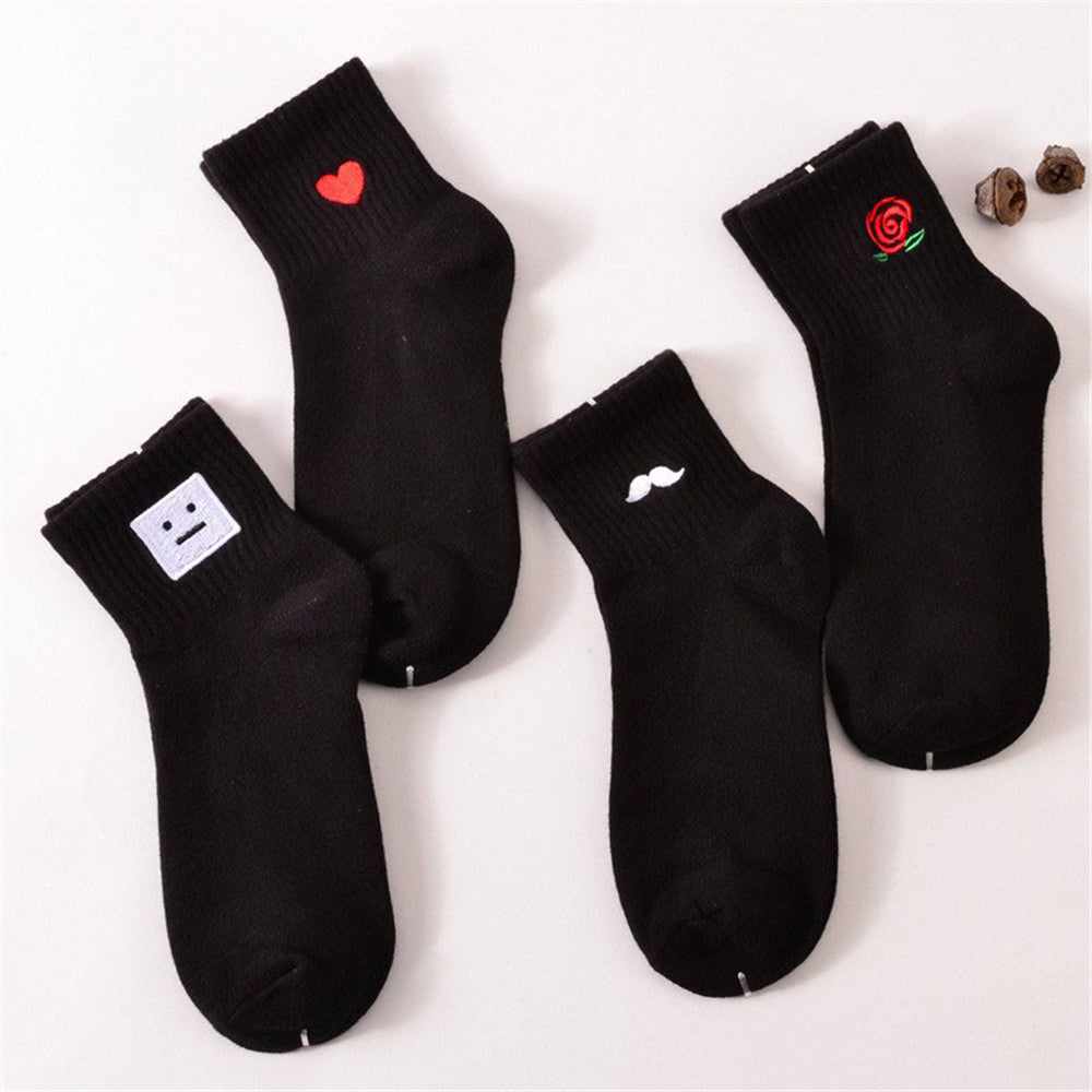 Women's Cartoon Print Cotton Ankle Socks Killer Cupid Moustache Milk Cola Leon Clover Love Smile Face Mathilda Rose Tongue