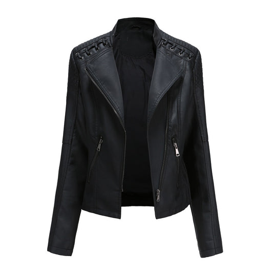 Women's Faux Leather Detailed Shoulder Zip Close Jacket