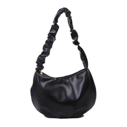 Women's Solid Colour Ruffle Handle Shoulder PU Leather Bag