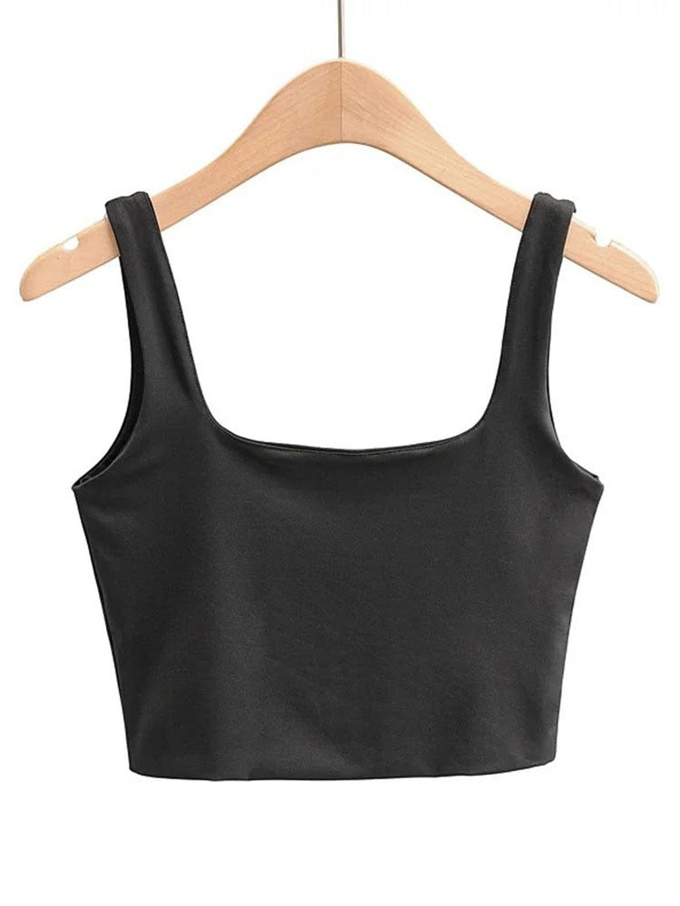 Women's Solid Colour Sleeveless Scoop Neck Crop Vest Tops