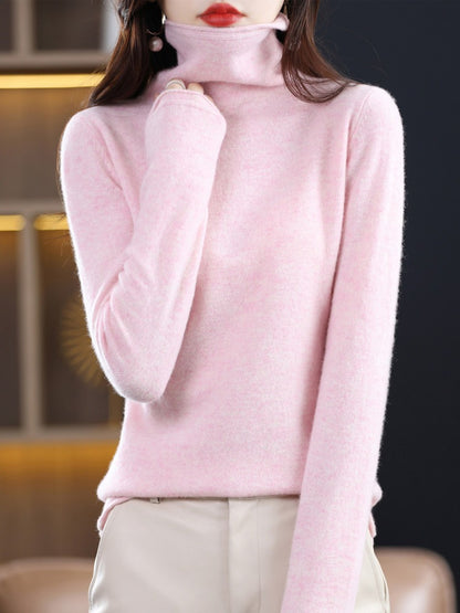 Women's Solid Colour Wool Sweater High Lapel Neck Long Sleeve Warm Cosy Jumper Top