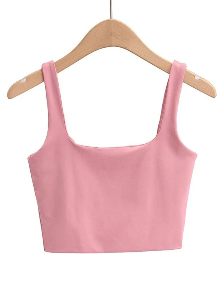 Women's Solid Colour Sleeveless Scoop Neck Crop Vest Tops