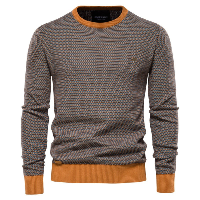 Men's Knitted Sweater Cotton Long Sleeve Round Neck Ribbed Cuff Hem Pullover Jumper