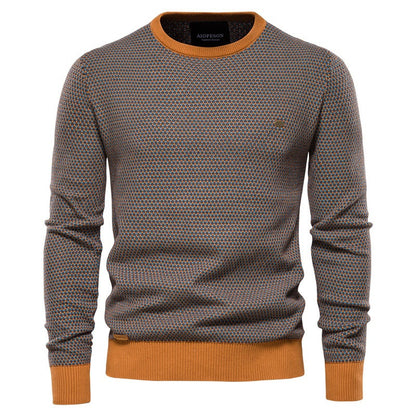 Men's Knitted Sweater Cotton Long Sleeve Round Neck Ribbed Cuff Hem Pullover Jumper