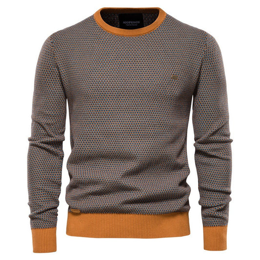 Men's Knitted Sweater Cotton Long Sleeve Round Neck Ribbed Cuff Hem Pullover Jumper