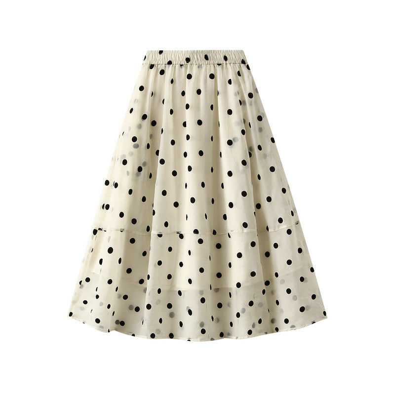 Women's Polka Dot Skirt A-Line Swing Flare Elastic Waist Midi Length