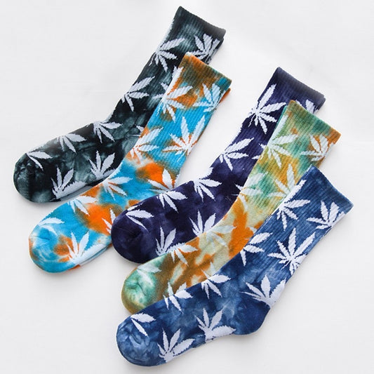 Men's Maple Leaves Print Socks Colourful Cotton Footwear