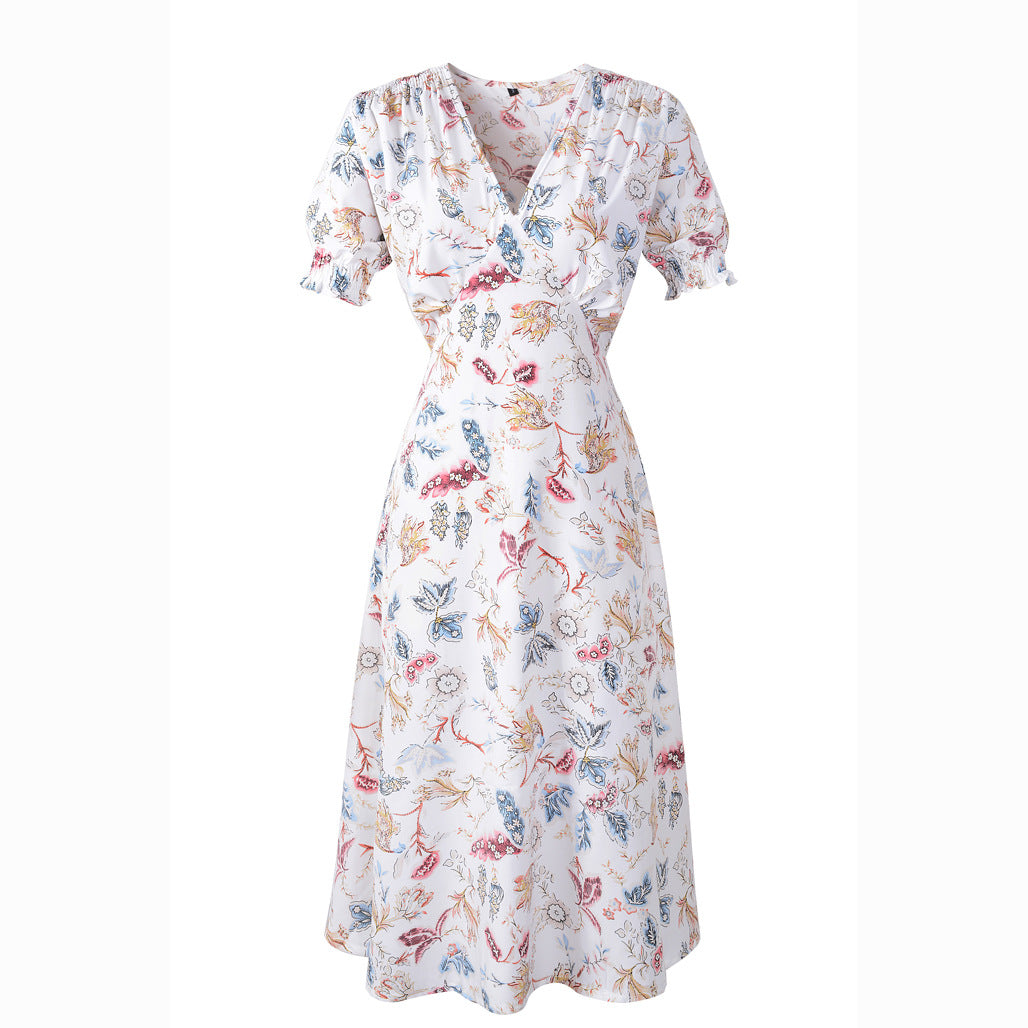 Women's Floral Print V-Neck Print Day Dress