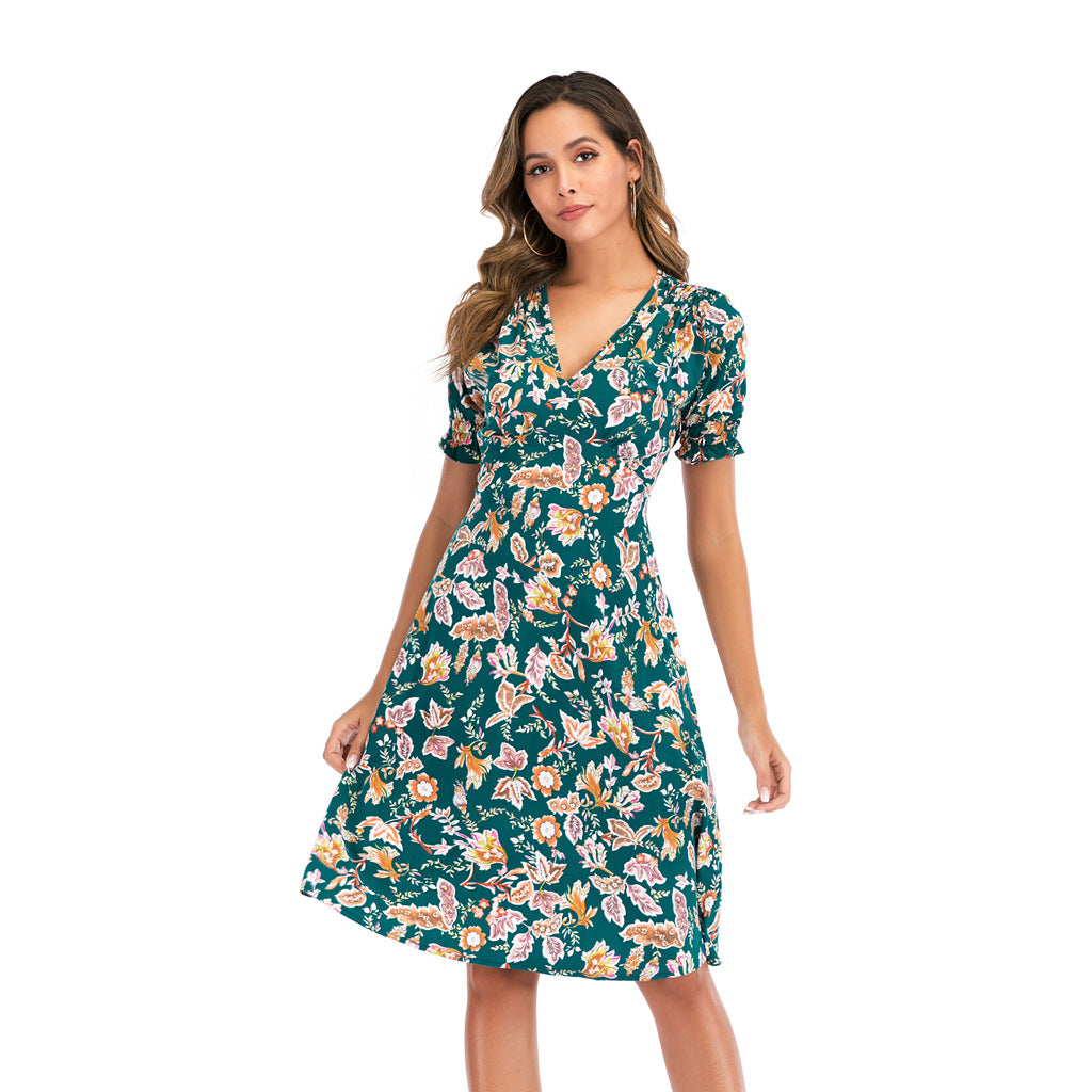 Women's Floral Print V-Neck Print Day Dress