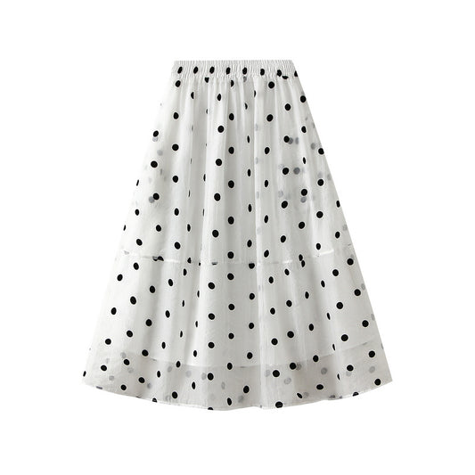 Women's Polka Dot Skirt A-Line Swing Flare Elastic Waist Midi Length