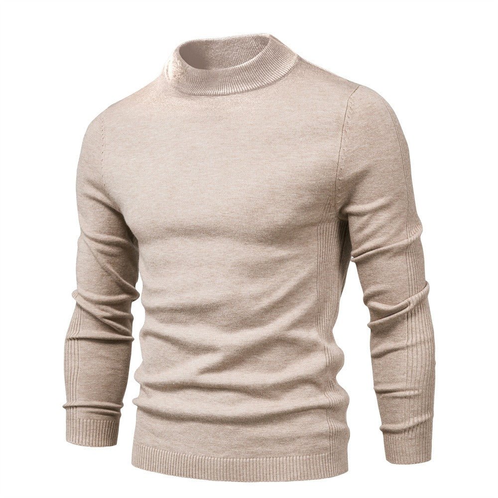 Men's Solid Colour Thickened Thermal Sweater Knitted Long Sleeve Medium Neck Slim Fit Jumper