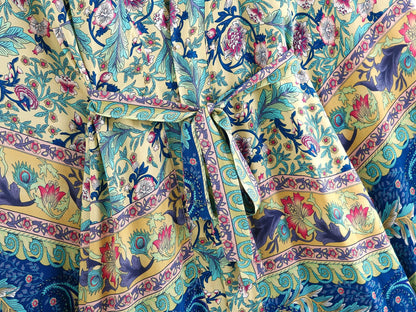 Bohemian Blue Floral Belted Short Kimono