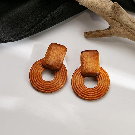 Women's Wooden Bohemian Geometric Round Earrings