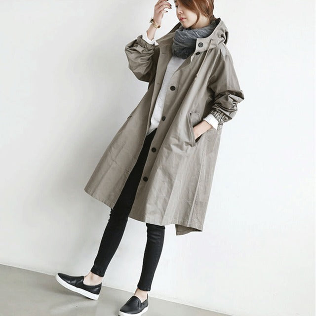 Women's Oversized Hooded Jacket Button Front with Pockets Raincoat