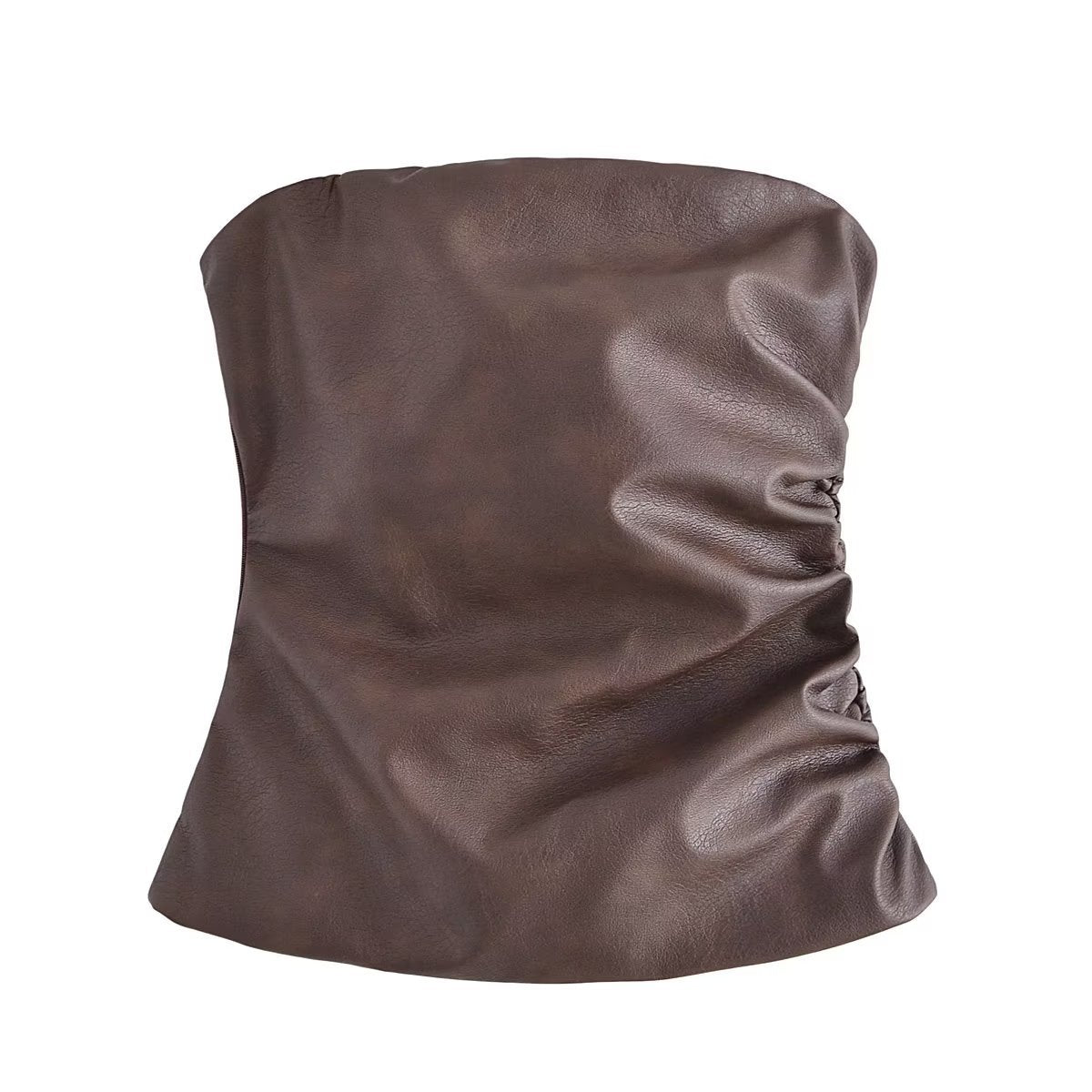 Women's Solid Colour PU Leather Strapless Bandaeu Top