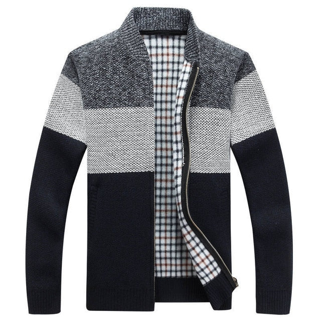 Men's Block Colour Thick Knitted Soft  Lined Zipper Cardigan Jacket Outwear Streetwear Autumn Fashion