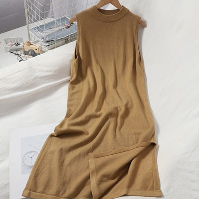 Women's Pullover Knitted Sleeveless Split Leg Long Dress