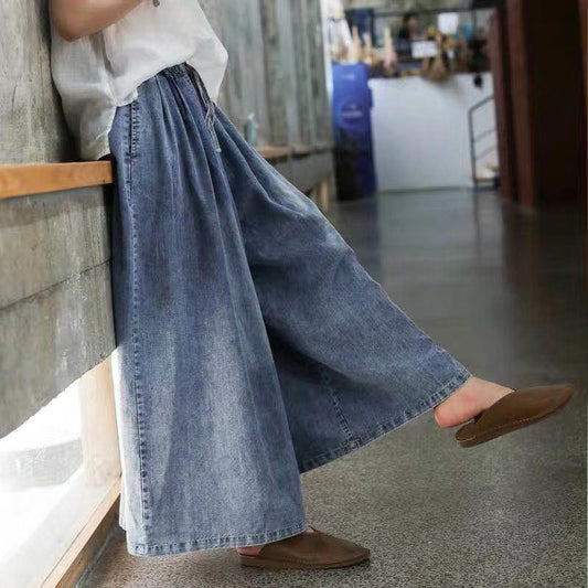 Women's Plus Size Denim Jeans Wide Leg Loose Fit Oversized Elastic Waist Trousers