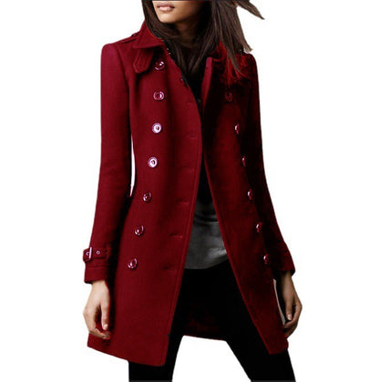 Women's Coat Double Breasted Long Sleeved Button Front Collar Jacket