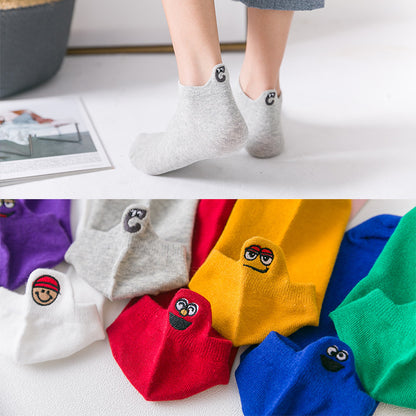 Unisex Cotton Ankle Socks Happy Funny Face 5 Pairs