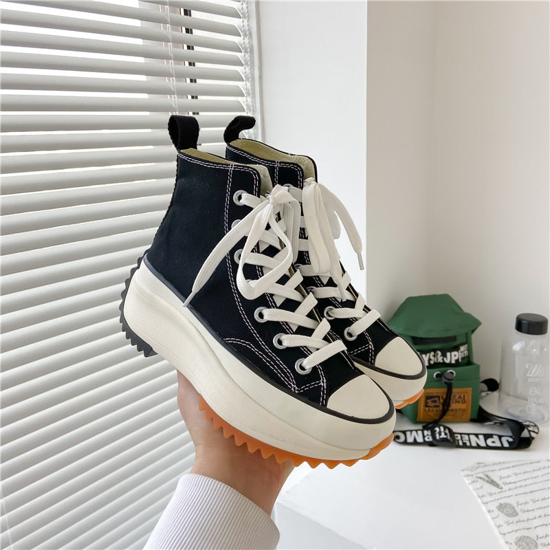 Women's Canvas Flat Platform Trainers High Top Sneaker Lace-up Boots Footwear Fashion