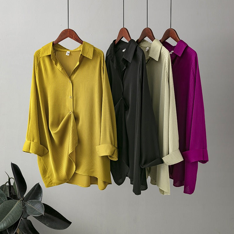 Women's Plus Size Loose Fitting Blouse Long Sleeve Button Front Shirt