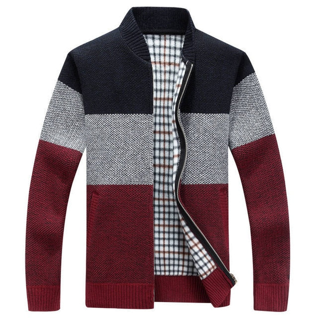 Men's Block Colour Thick Knitted Soft  Lined Zipper Cardigan Jacket Outwear Streetwear Autumn Fashion