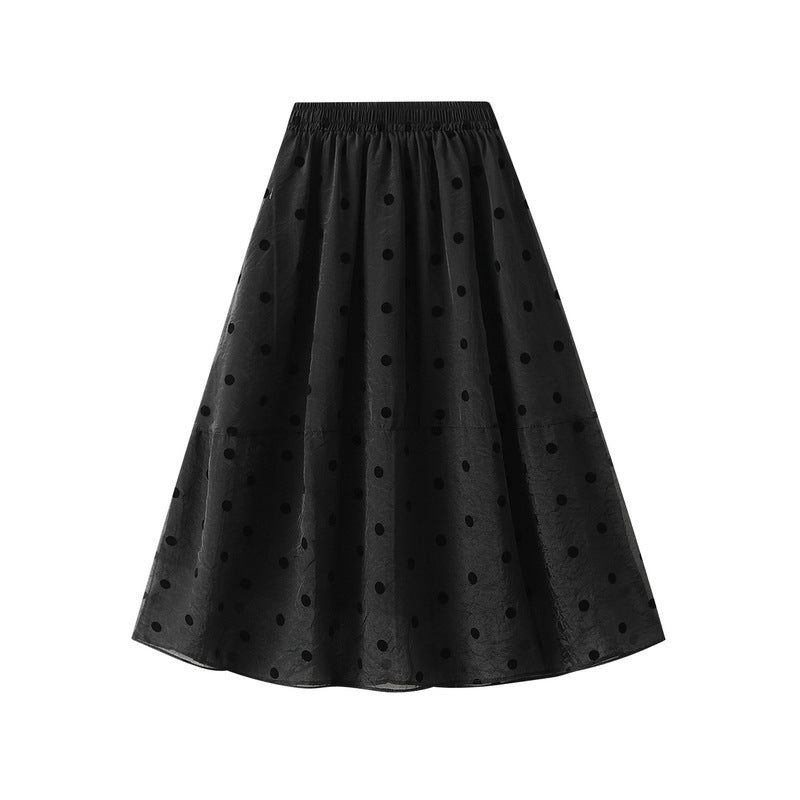 Women's Polka Dot Skirt A-Line Swing Flare Elastic Waist Midi Length