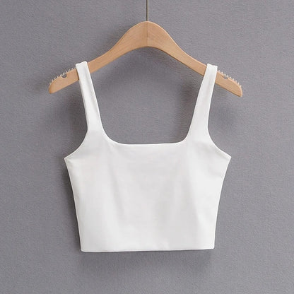 Women's Solid Colour Sleeveless Scoop Neck Crop Vest Tops