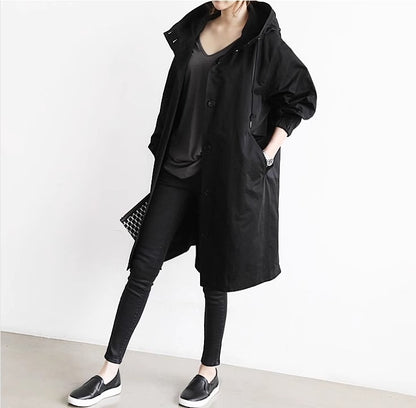 Women's Oversized Hooded Jacket Button Front with Pockets Raincoat