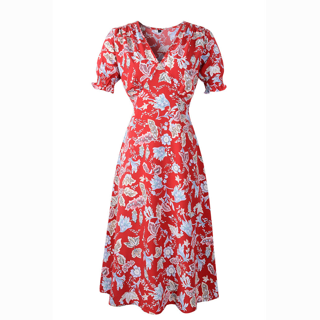 Women's Floral Print V-Neck Print Day Dress