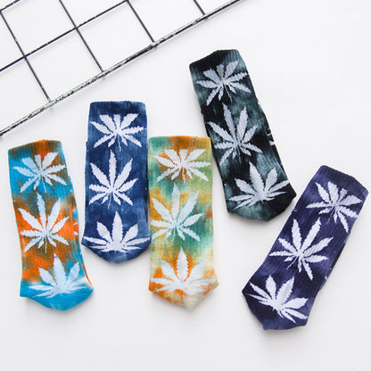 Men's Maple Leaves Print Socks Colourful Cotton Footwear