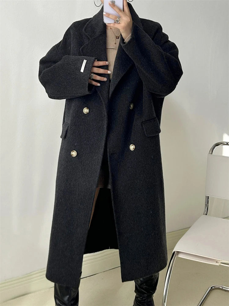 Women's Double Breasted Long Wool Coat