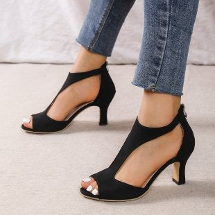 Women's Faux Suede Peep Toe Low Heel Shoes